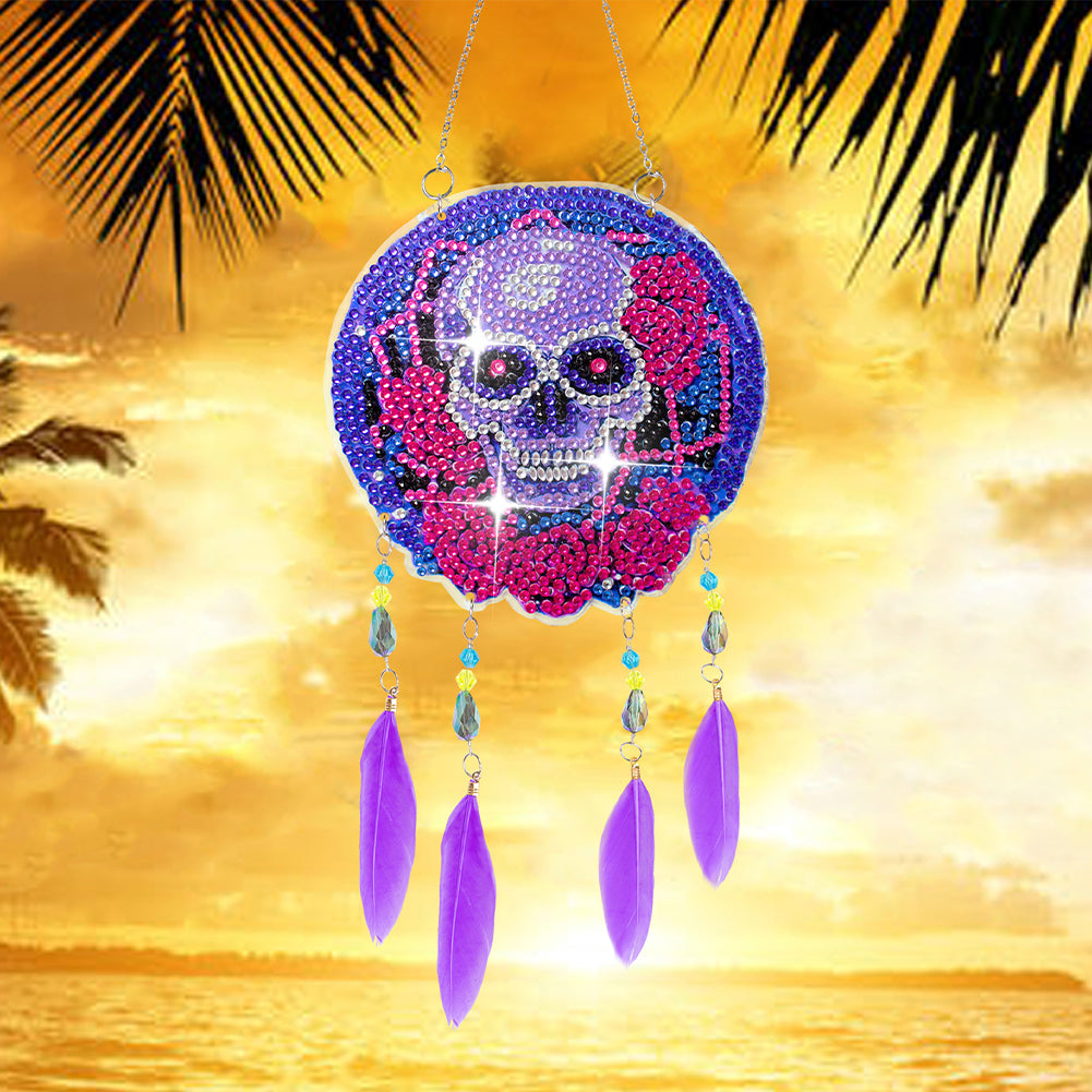 Feather Wind Chime Diamond Painting Hanging Pendant for Home Wall Decor (Skull)