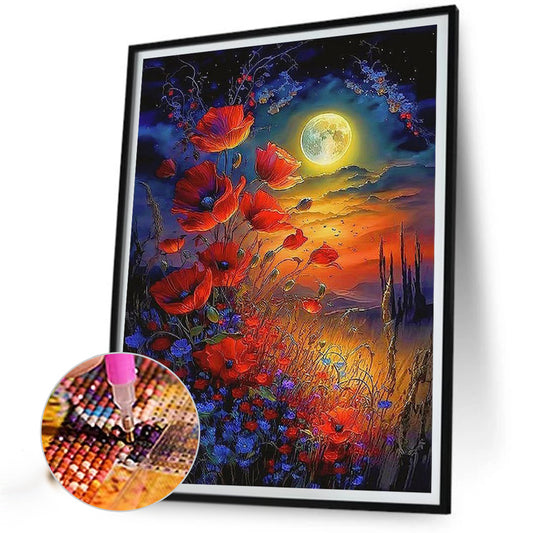 Flowers Under The Moon - Full Round Drill Diamond Painting 40*50CM