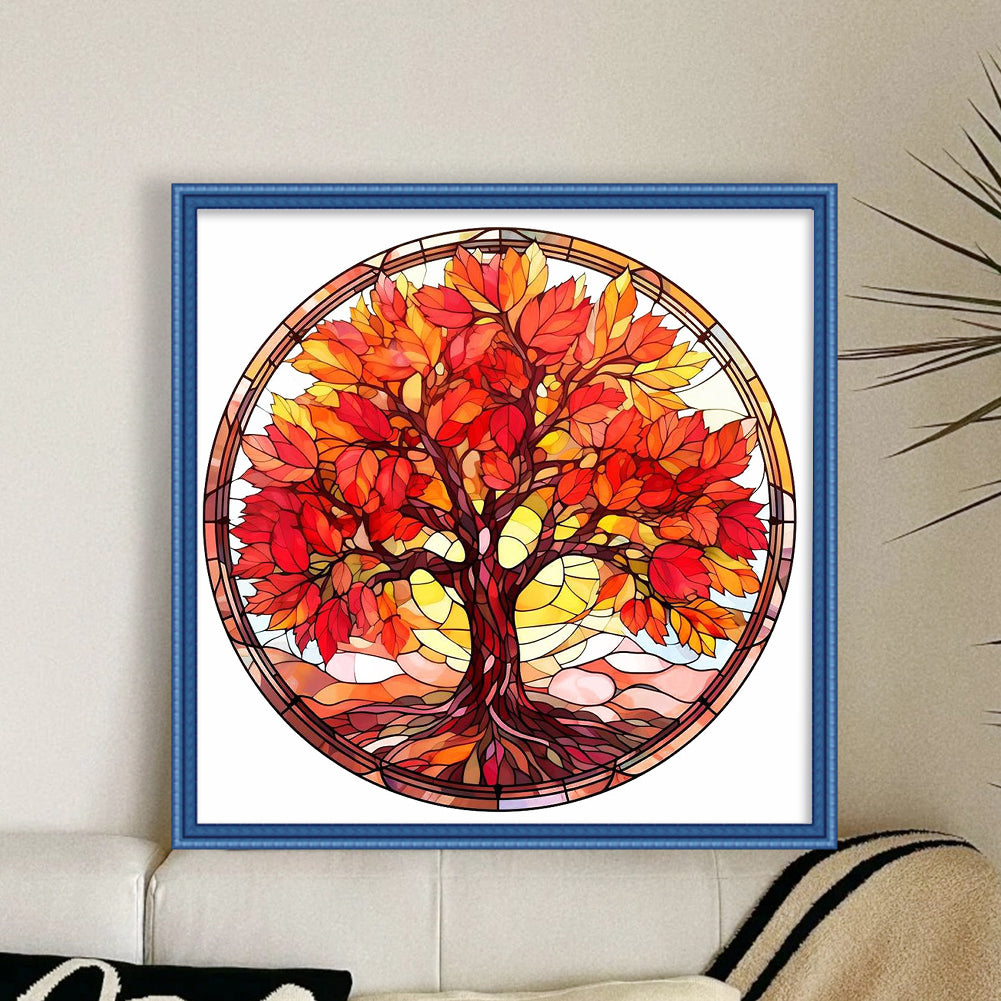 Glass Painting-Maple Tree - 14CT Stamped Cross Stitch 40*40CM(Joy Sunday)