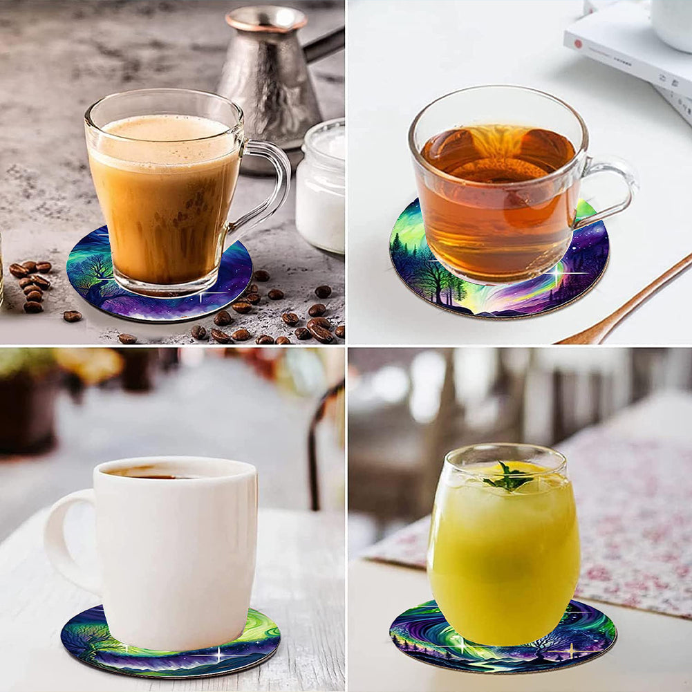 8 PCS Wooden Diamond Painting Art Coasters Kits with Holder (Gorgeous Aurora)