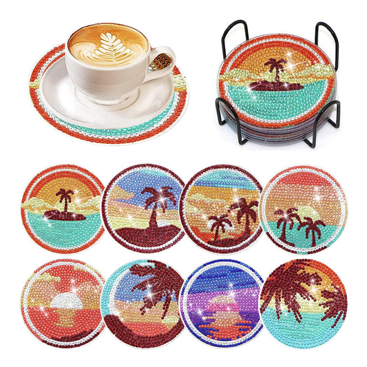 8 PCS Wooden Diamond Painting Art Coasters Kits with Holder (Dazzling Holiday)