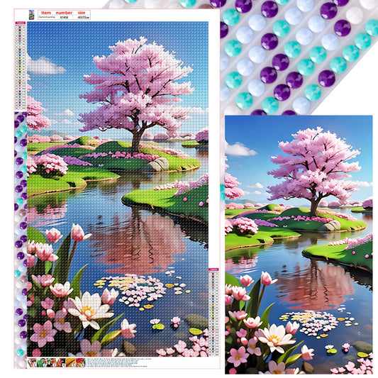Peach Trees By The Lake - Full Round Drill Diamond Painting 40*70CM