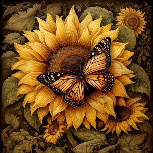 Sunflower Butterfly - Full Round Drill Diamond Painting 30*30CM