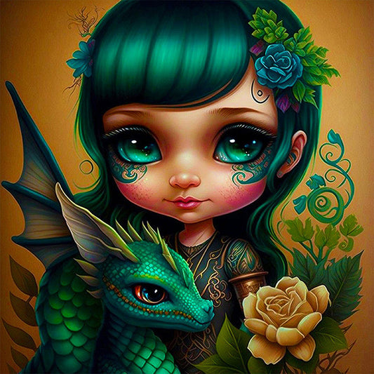 Dragon And Maiden - Full AB Round Drill Diamond Painting 40*40CM