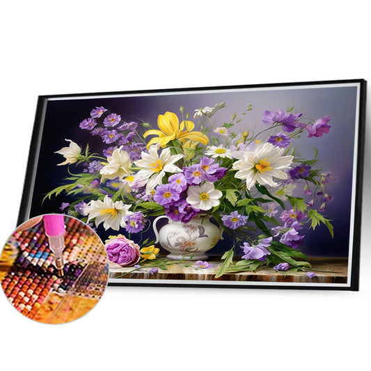 Bouquet Of Flowers Blooming On The Table - Full Round Drill Diamond Painting 40*30CM