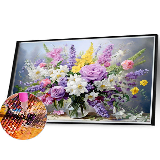 Bouquet Of Flowers Blooming On The Table - Full Round Drill Diamond Painting 40*30CM