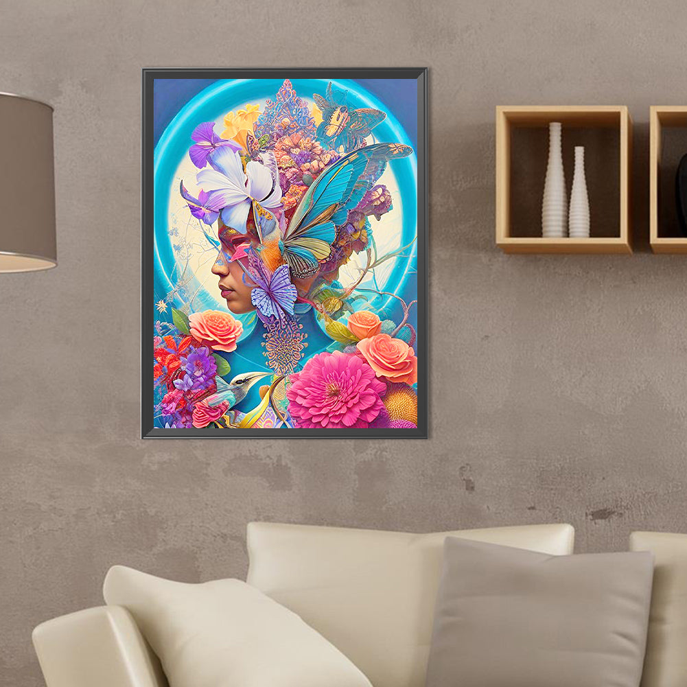 Flowers, Butterflies And Beauties - Full Round Drill Diamond Painting 30*40CM