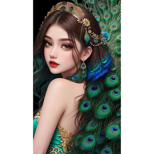 Peacock Girl - Full Round Drill Diamond Painting 40*70CM