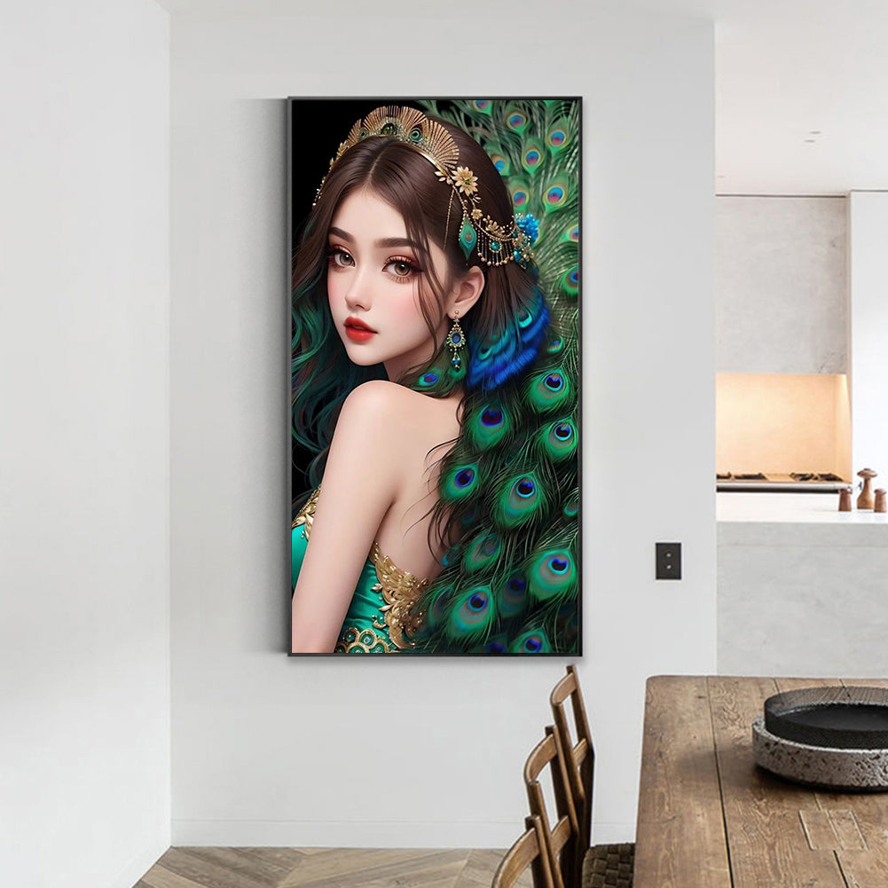 Peacock Girl - Full Round Drill Diamond Painting 40*70CM