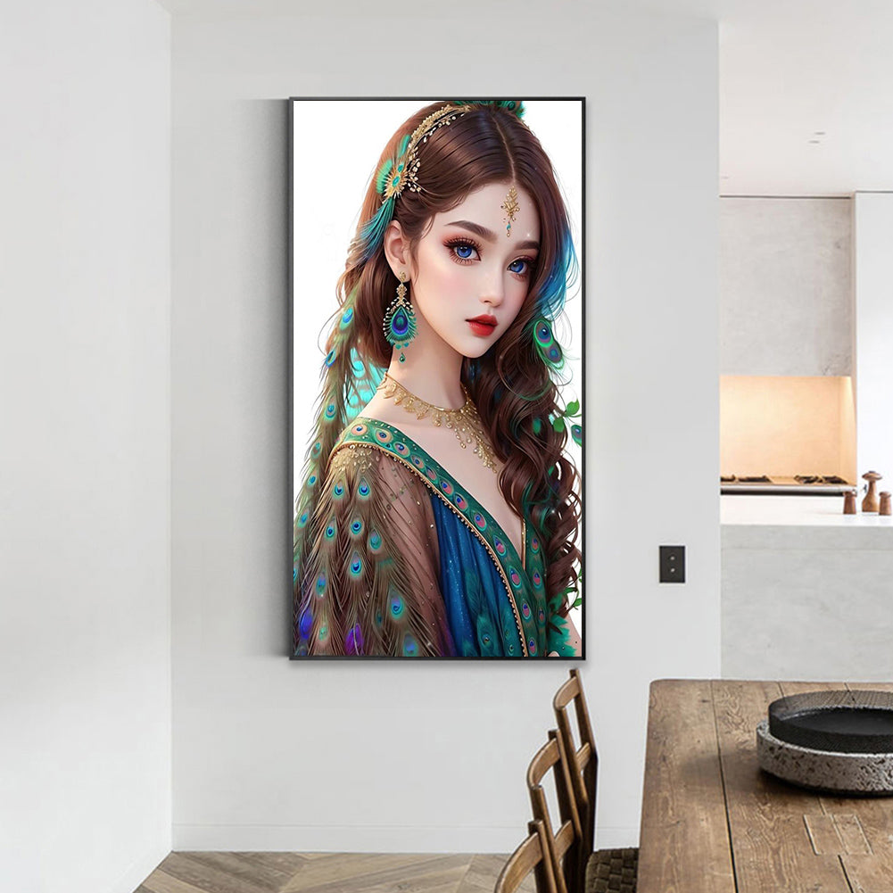 Peacock Girl - Full Round Drill Diamond Painting 40*70CM