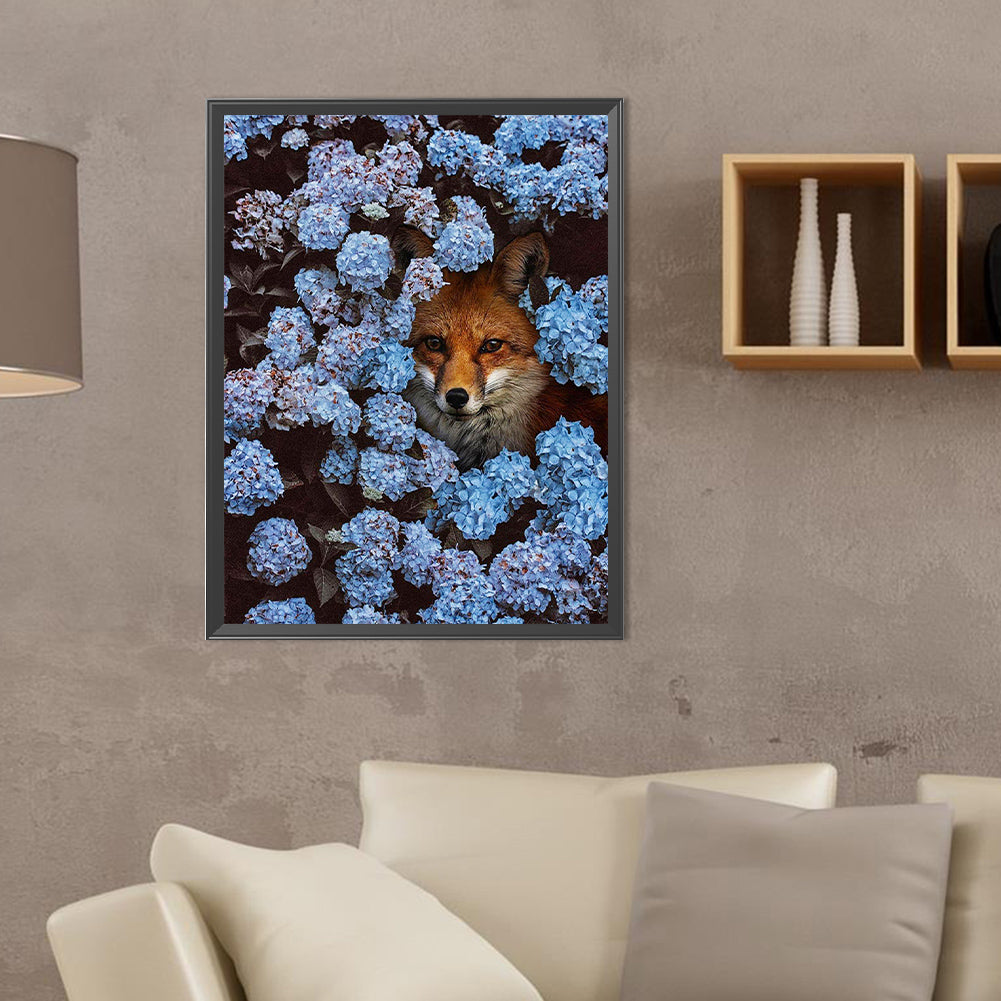 Hydrangea And Fox - Full Round Drill Diamond Painting 30*40CM