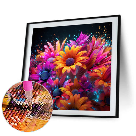 Glow-In-The-Dark Flowers - Full Round Drill Diamond Painting 30*30CM