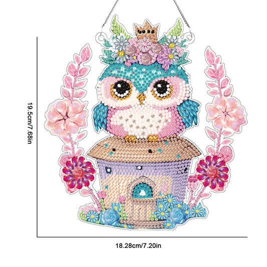 Acrylic Single-Sided 5D DIY Diamond Painting Hanging Pendant (Owl on the House)