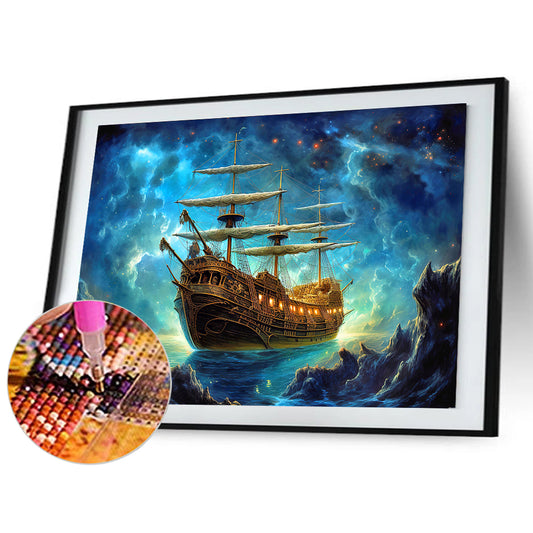 Sea Sailing Boat - Full Round Drill Diamond Painting 40*30CM