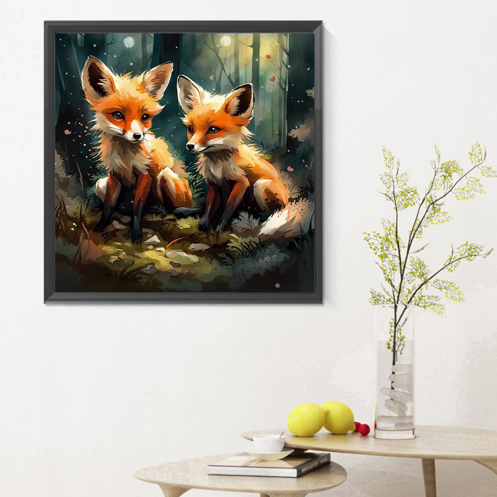 A Pair Of Red Foxes In The Forest - Full Round Drill Diamond Painting 30*30CM