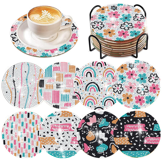 8 Pcs Acrylic Diamond Painting Art Coasters Kit with Holder (Beautiful Pattern)