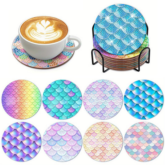 8 Pcs Acrylic Diamond Painting Art Coasters Kit with Holder (Colourful Art)