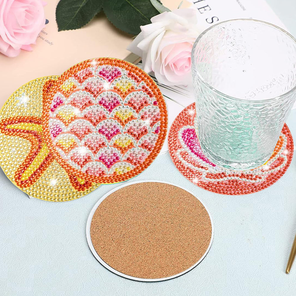 8 Pcs Acrylic Diamond Painting Art Coasters Kit with Holder (Ocean Pattern)