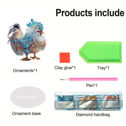 Chinese Zodiac Chicken Diamond Painting Desktop Ornament for Office Decor
