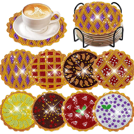 8 Pcs Wooden DIY Diamond Painting Art Crafts Coaster Kit with Holder (Biscuit)