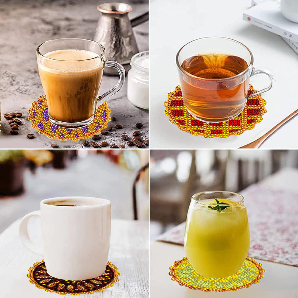 8 Pcs Wooden DIY Diamond Painting Art Crafts Coaster Kit with Holder (Biscuit)