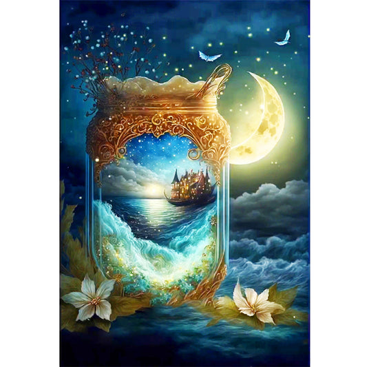 Scenery In A Bottle Under The Moon - 11CT Stamped Cross Stitch 50*75CM