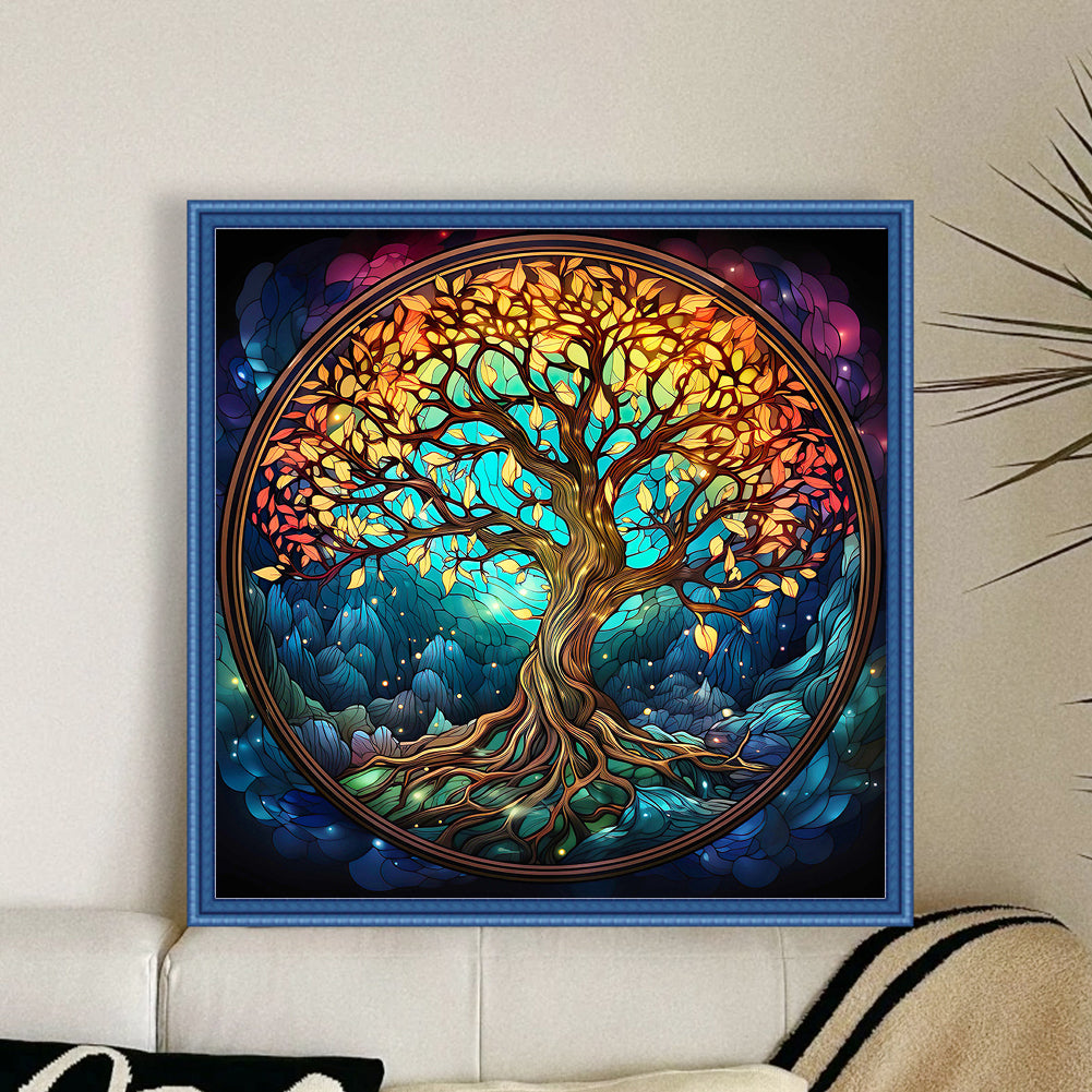 Glass Painting-Tree Of Life - 14CT Stamped Cross Stitch 40*40CM