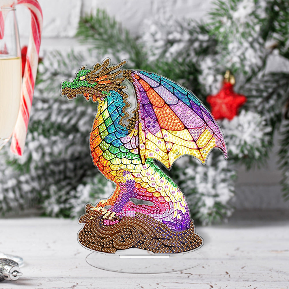 Diamond Painting Desktop Decoration with Light for Office Desktop Decor (Dragon)