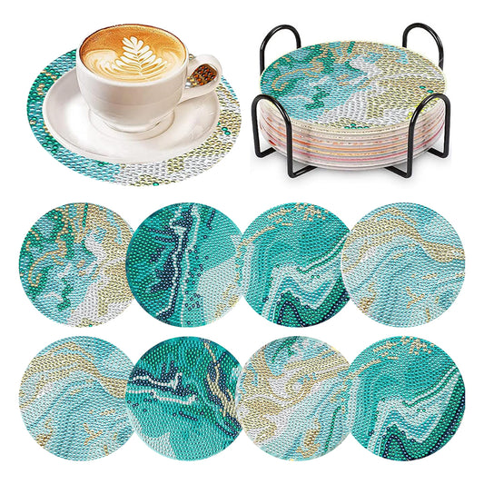 8 Pcs Wooden DIY Diamond Painting Art Coasters Kits with Holder (Beach View)