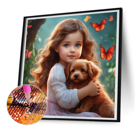 Girl With Big Eyes And Curly Hair - Full Round Drill Diamond Painting 30*30CM