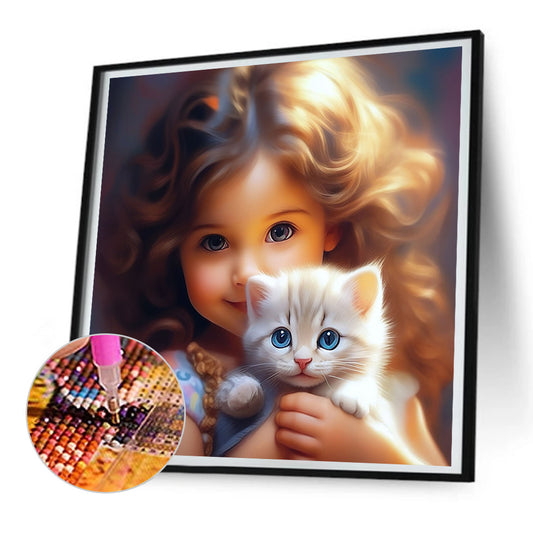 Girl With Big Eyes And Curly Hair - Full Round Drill Diamond Painting 30*30CM