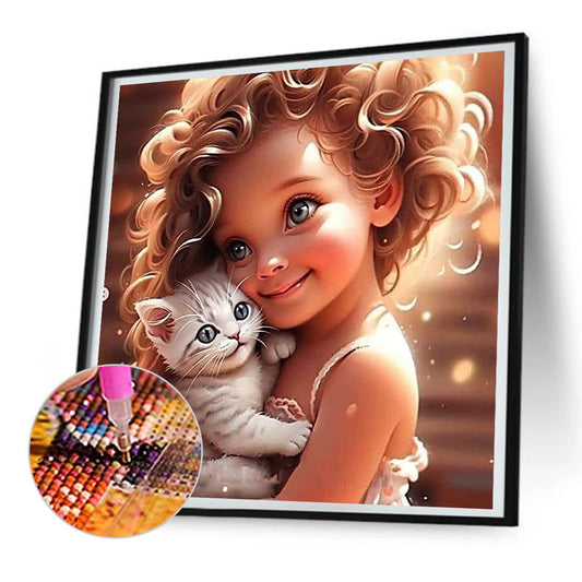 Girl With Big Eyes And Curly Hair - Full Round Drill Diamond Painting 30*30CM