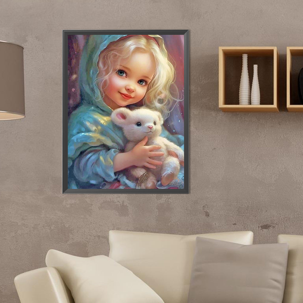 Curly Hair Big Eyed Girl - Full Round Drill Diamond Painting 30*40CM