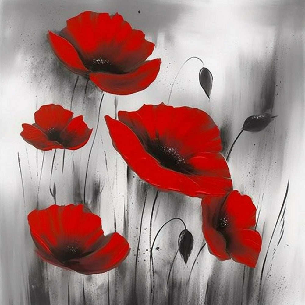 Poppy Flower - Full Round Drill Diamond Painting 30*30CM