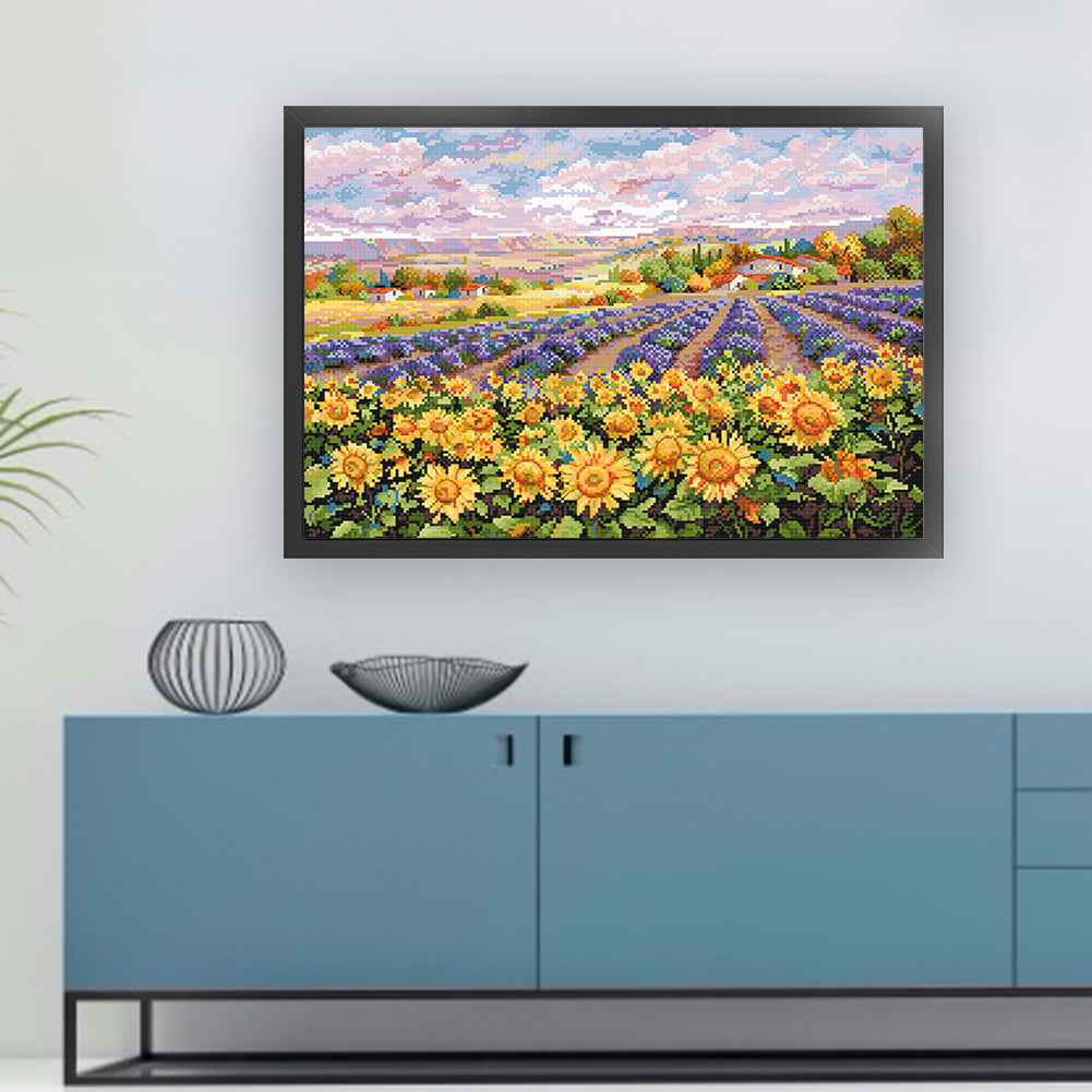 Lavender Sunflower Field - 11CT Stamped Cross Stitch 65*45CM(Spring)