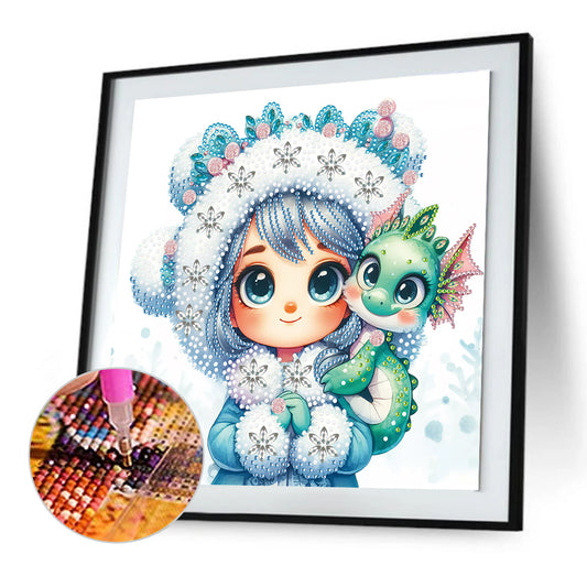Blue-Haired Girl And Dragon - Special Shaped Drill Diamond Painting 30*30CM