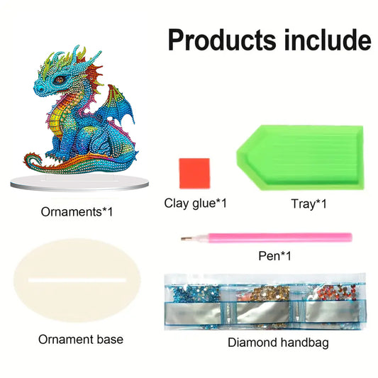 Diamond Painting Desktop Ornament Kit for Office Decor 20x25cm (Colorful Dragon)