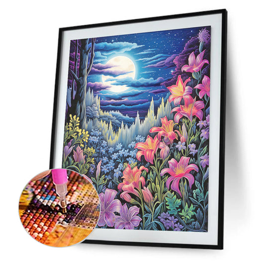 Late Night Mountain Wildflowers - Full Round Drill Diamond Painting 40*50CM