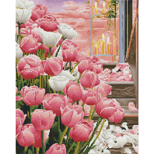 Candlelight Tulips - 11CT Stamped Cross Stitch 53*66CM