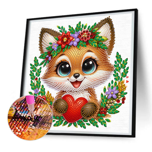 Little Fox Wearing Flowers - Special Shaped Drill Diamond Painting 30*30CM
