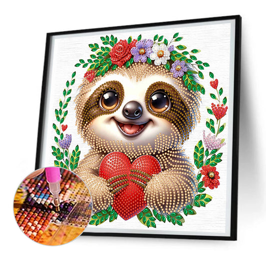 Little Sloth Wearing Flowers - Special Shaped Drill Diamond Painting 30*30CM
