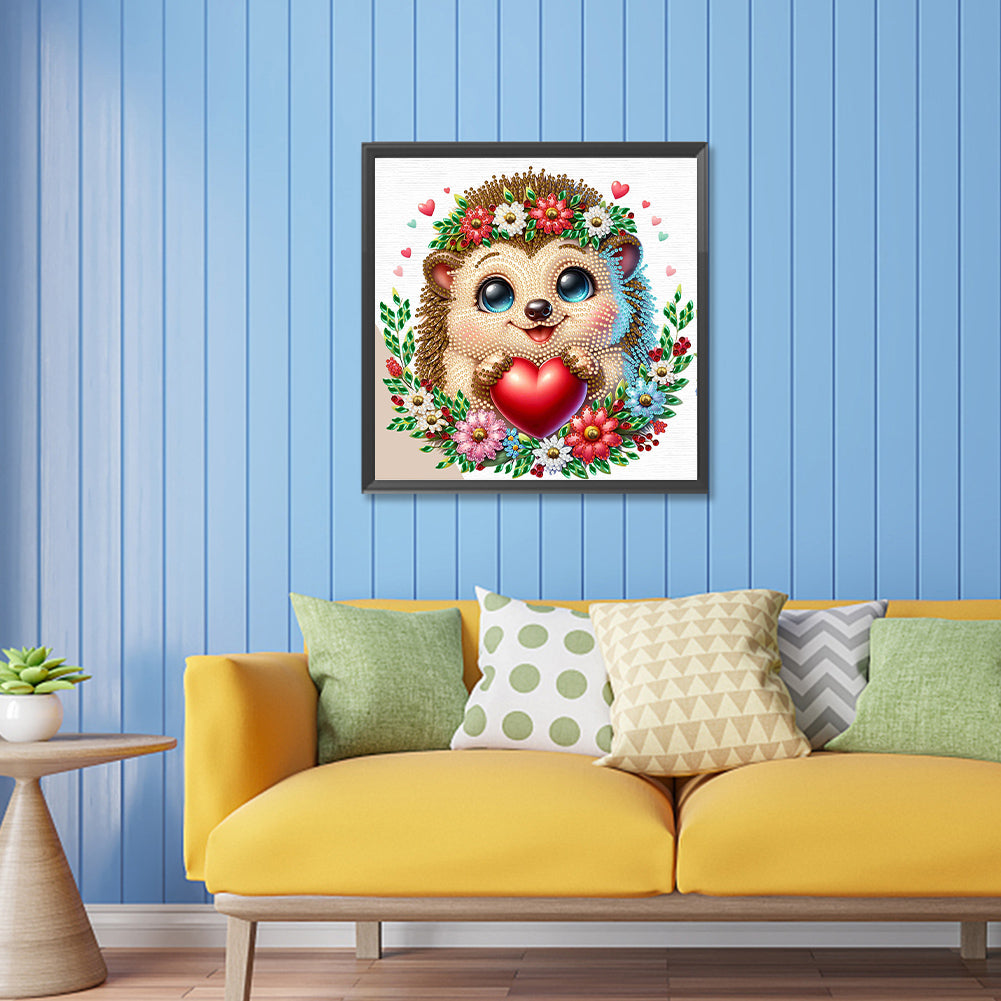 Little Hedgehog Wearing Flowers - Special Shaped Drill Diamond Painting 30*30CM
