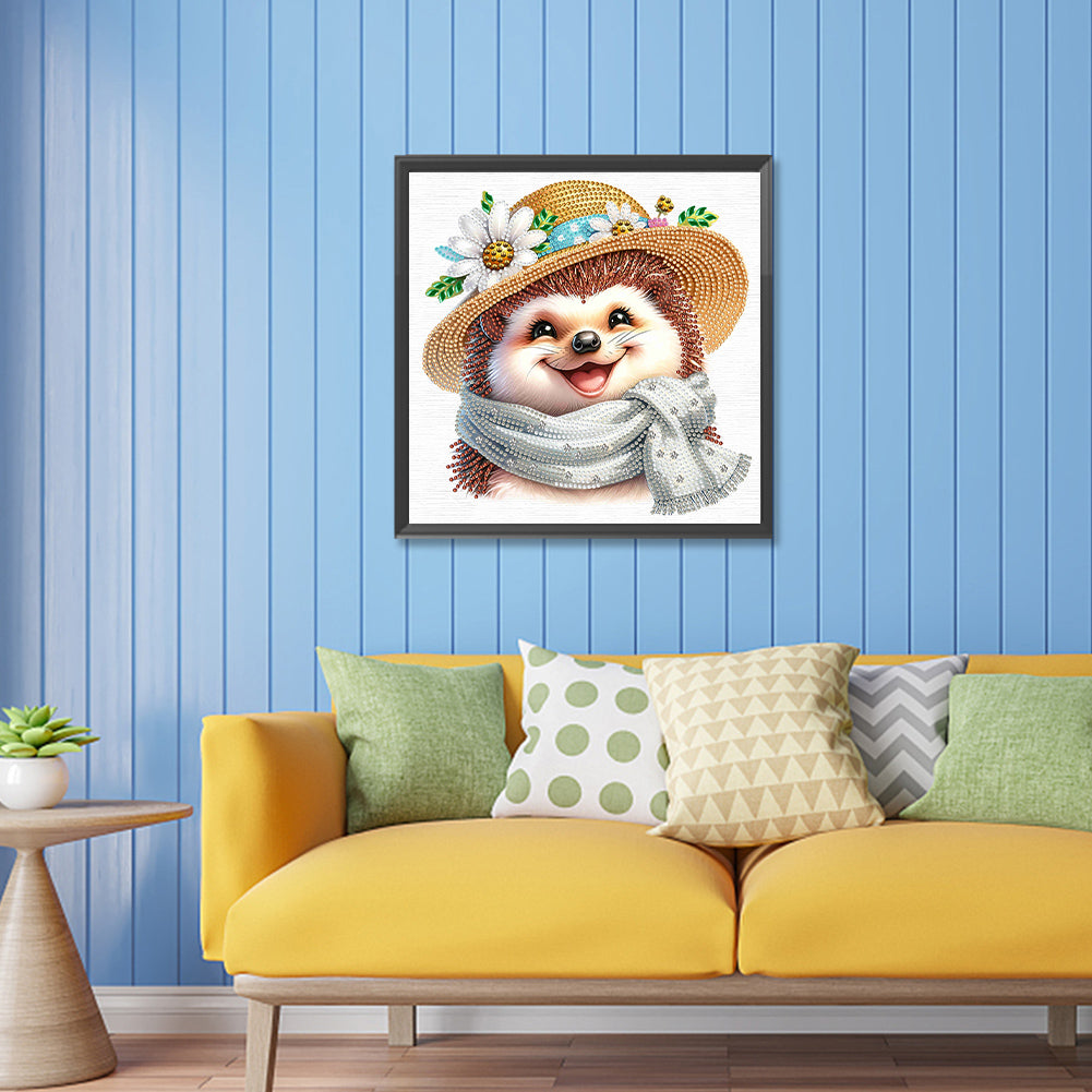 Little Hedgehog Wearing Flowers - Special Shaped Drill Diamond Painting 30*30CM