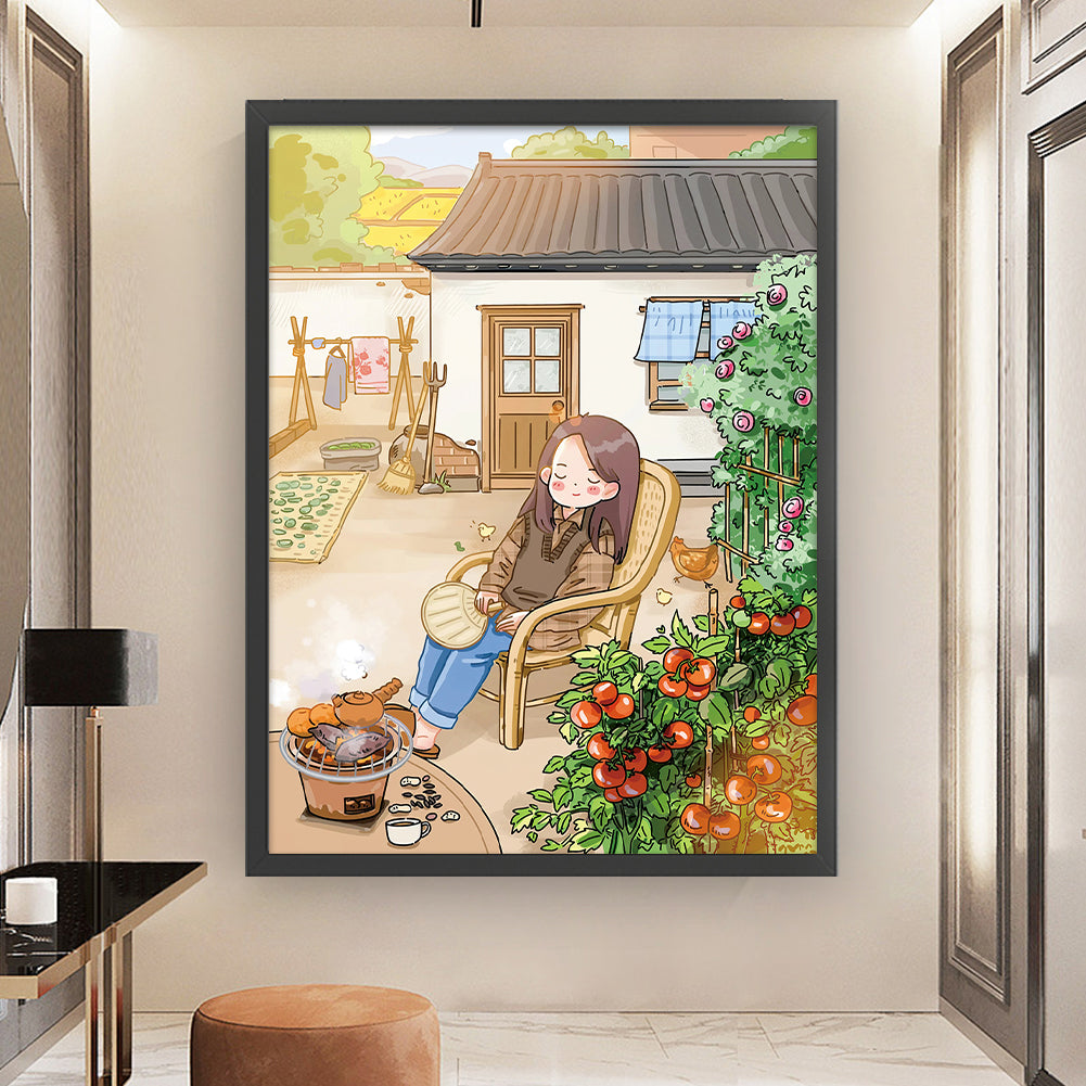 Courtyard Girl - 11CT Stamped Cross Stitch 54*70CM