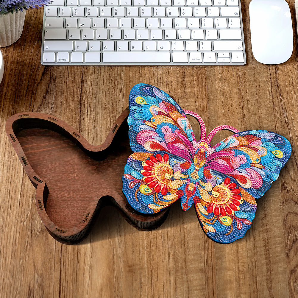 Wood DIY Diamond Painting Jewelry Organizer Box Kit for Adults Kids (Butterfly)
