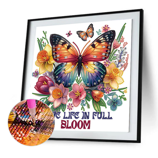 Butterfly Flowers Calligraphy And Painting - Special Shaped Drill Diamond Painting 30*30CM