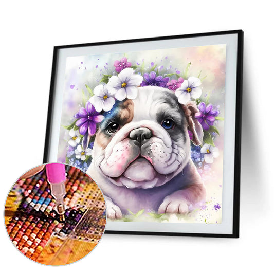 Flowers And Bulldogs - Full Round Drill Diamond Painting 30*30CM