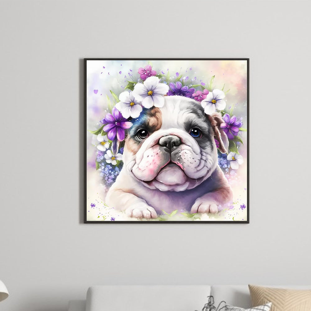 Flowers And Bulldogs - Full Round Drill Diamond Painting 30*30CM