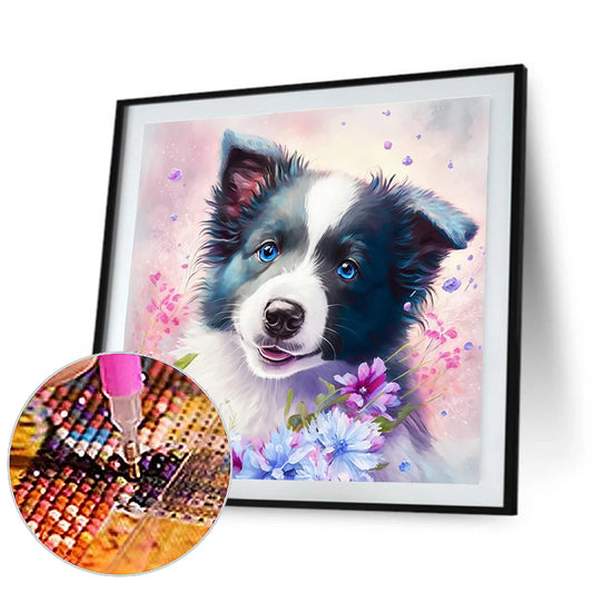 Flowers And Shepherd Dog - Full Round Drill Diamond Painting 30*30CM