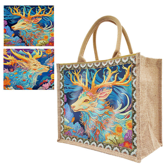 Linen Diamond Painting Tote Bag Replaceable Canvas for Women Adults Craft (Elk)
